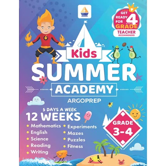 Pre-Owned Kids Summer Academy, by ArgoPrep; Brothers, Argo- Grades 3-4: 12 Weeks of Math, Reading, Science, Logic, Fitness and Yoga, (Paperback), English
