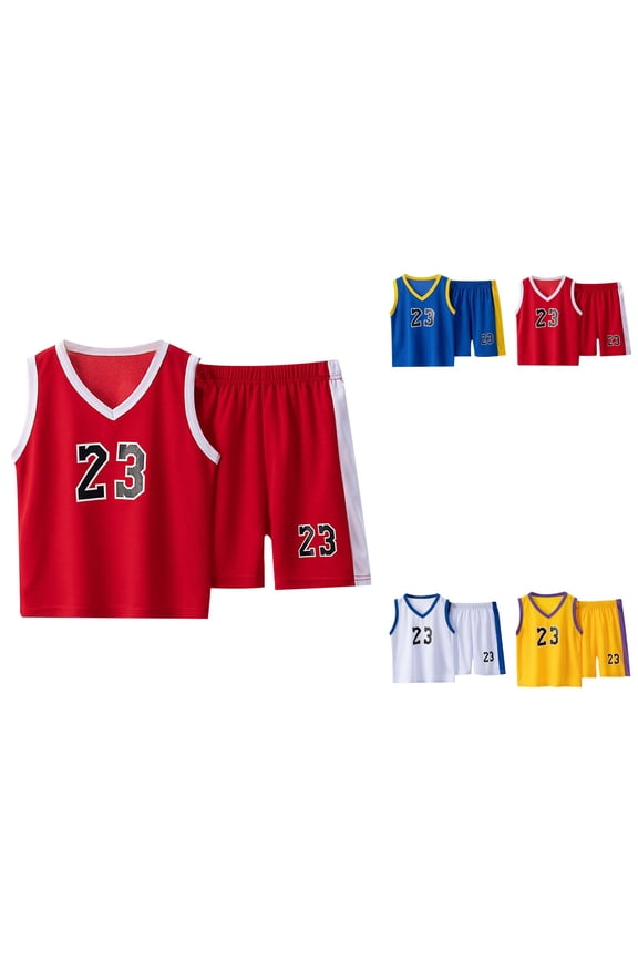 Kids Summer Basketball Suit, Quick-Drying Sleeveless Vest & Shorts Set for Boys Girls 2-14 Years, V-Neck Training Uniform Set