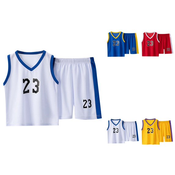 Kids Summer Basketball Suit, Quick-Drying Sleeveless Vest & Shorts Set for Boys Girls 2-14 Years, V-Neck Training Uniform Set