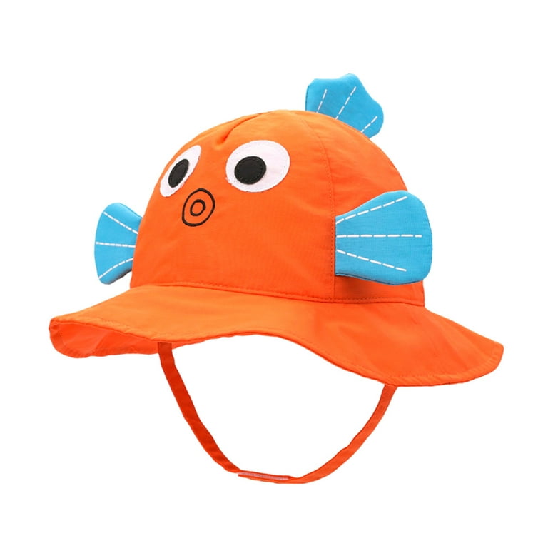 Frcolor Kids Summer Beach Hat Goldfish Design Suncreen Sun Hat Breathable Fishing Hat for Outdoor Child with Belt - Size 54cm(Suitable for 5-7 Years