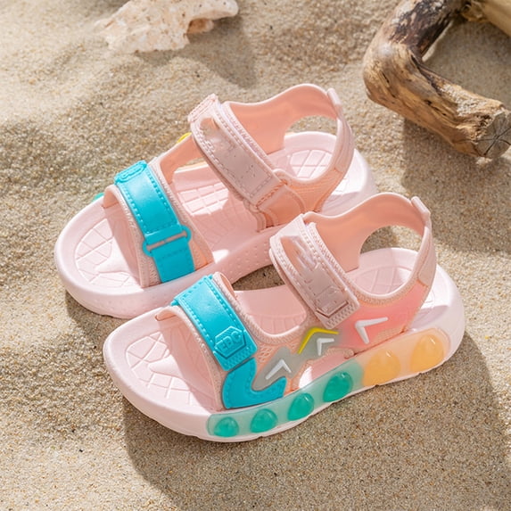 Kids Summer Beach Sandals, Boys Girls Open Toe Sandals, Girl Toddler Sandals Water Sandals Girls Sandals Kids Strap Flat Sandals Open Toe Summer Casual Sandals for Girls, Pink 27/7C