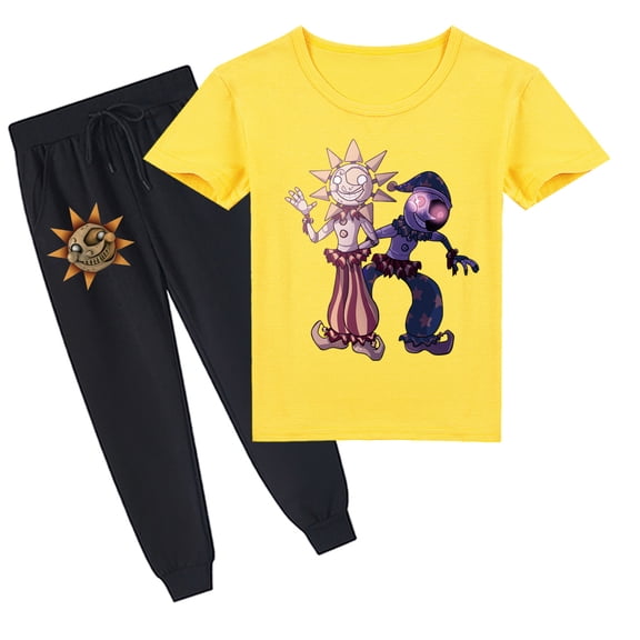 Kids' Summer Casual Set: Sundrop and Moondrop Print on Cotton Short Sleeve Tee & Trousers Outfits