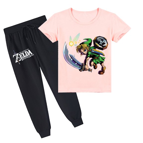 Kids' Summer Casual Set: The Legend of Zelda Print on Cotton Short Sleeve Tee & Trousers Outfits