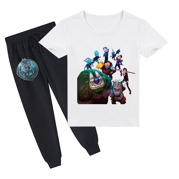 Kids' Summer Casual Set: Trollhunters Print on Cotton Short Sleeve Tee & Trousers Outfits