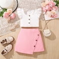 thumbnail image 1 of Kids Summer Clothes Ruffle Sleeve Casual T-Shirt Tops and Shorts Pants Girls Two Piece Outfits Girls Size 6-7 Years Clothes, 1 of 8