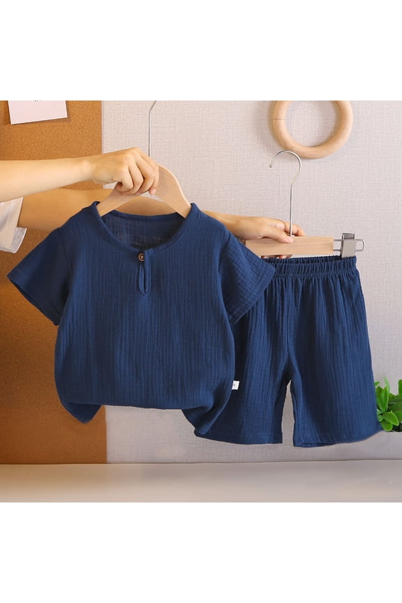 Kids Summer Clothes Set, Short Sleeve Round Neck Top and Shorts Two-Piece Outfit, Breathable Casual Warm Weather Outfits, Lightweight Children Playwear for Daily Wear and Outdoor Activities