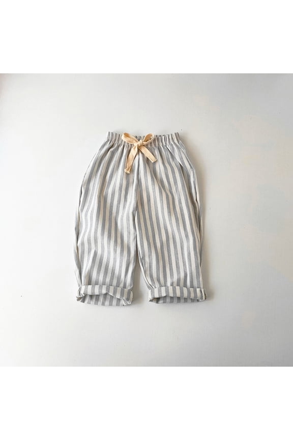Kids Summer Cotton Linen Pants Toddler Boys Girls Trousers Casual Striped Long Pant Rubber Waist Beach Pants, 2026 New Limited Time Offer, Under 10 Dollars