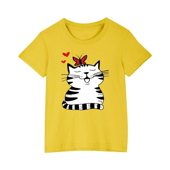 Kids Summer Cute Going Out Tshirts Girls Loose Casual Cotton Graphic Tees Tops Fashion Kids Lounge Wear Yellow， 7 Years