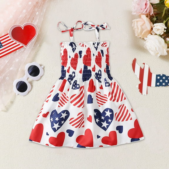 Kids Summer Dress 4th Of July ittle Toddler Girls' Flower Summer Strap Dresses
