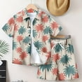thumbnail image 1 of Kids Summer Hawaiian Outfits Short Sleeve Button Up Shirt and Elastic Waist Shorts Sets for Boys Girls Vacation (7 Years, Khaki 01), 1 of 3