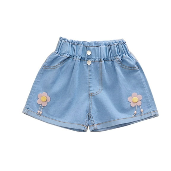Kids Summer Jean Shorts Girls Elastic Waistband Bow Toddler Jeans Cute Stretchy Denim Pants Blue,4 Years