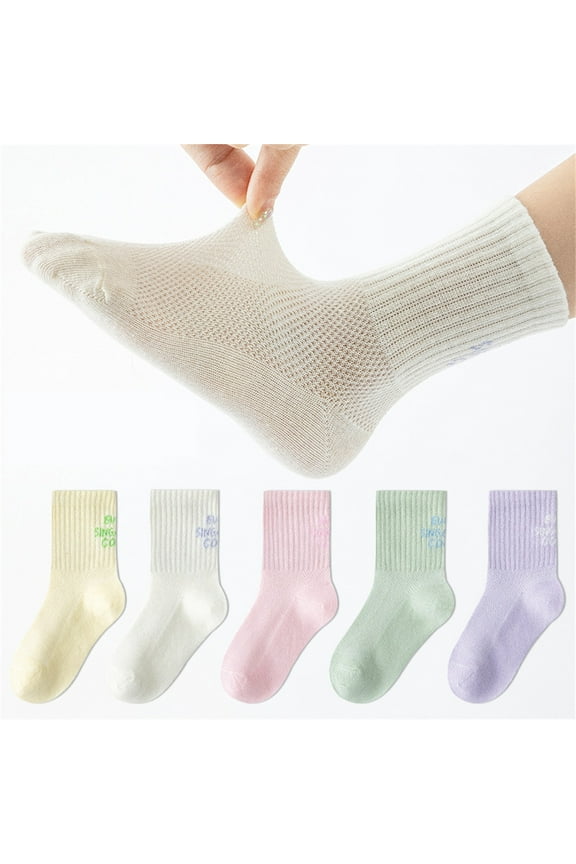 Kids' Summer Mesh Crew Socks - 5-Pack Breathable Pastel Socks for Boys & Girls (1-12 Years)