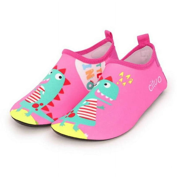 Kids Summer Non-Slip Lightweight Swim Water Shoes, Aqua Socks, Pool ; Beach Walking Shoes for Toddlers, Kids, Boys and Girls, Pinkosaurus, Little Kid 12.5/13