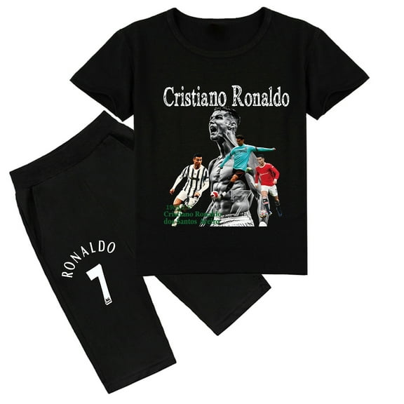 Kids' Summer Outdoor Outfit: Cristiano Ronaldo Printed Cotton Short Sleeve T-shirt and Shorts Sets