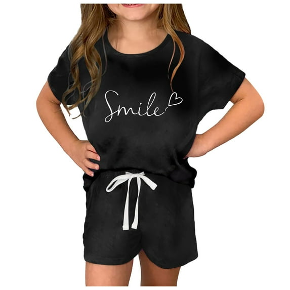 Kids Summer Outfits Fashion Short Sleeve Casual T-Shirt Tops + Shorts Pants Girls 2 Piece Outfits Set 8-9 Years Girls Clothes Cute Girl Clothing