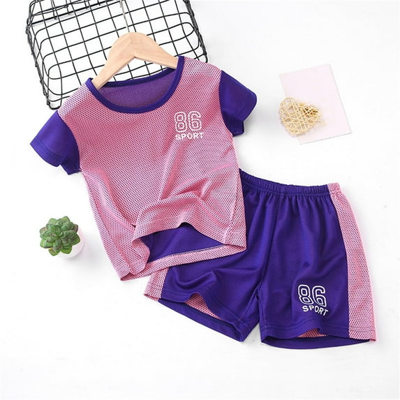 Kids Summer Outfits Short Sleeve Soccer Shirt and Mesh Girls Active Shorts Two Piece Soccer Uniforms for Boys 7-8 Years