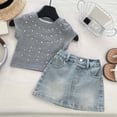 thumbnail image 1 of Kids Summer Sets Grey Short Sleeve Casual T-Shirt Tops and Shorts Pants 2 Piece Girls Sets 4-5 Years Girls Clothes, 1 of 7