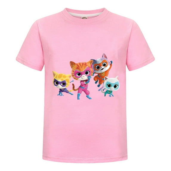 Kids Summer Shirt with Super-Kitties Print T-Shirt – Cartoon Cat Tee for Boys Girls – Short Sleeve Top – Fun Casual Clothing – Toddler Outfit