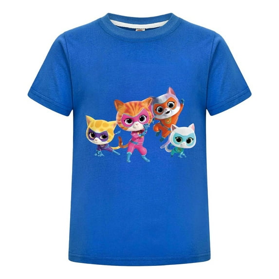 Kids Summer Shirt with Super-Kitties Print T-Shirt – Cartoon Cat Tee for Boys Girls – Short Sleeve Top – Fun Casual Clothing – Toddler Outfit