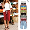 thumbnail image 1 of Kids Summer Shorts Casual Linen Cotton Elastic Waist Drawstring Bermuda Shorts with Pockets Knee Length Preppy Clothes 2PC Yellow 3-4Years, 1 of 5