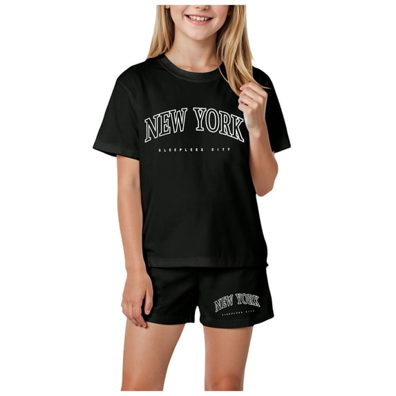 Kids Summer Sport T-Shirt and Shorts Set Cute Graphic Clothing Sets Tracksuit Girls Athletic Dress