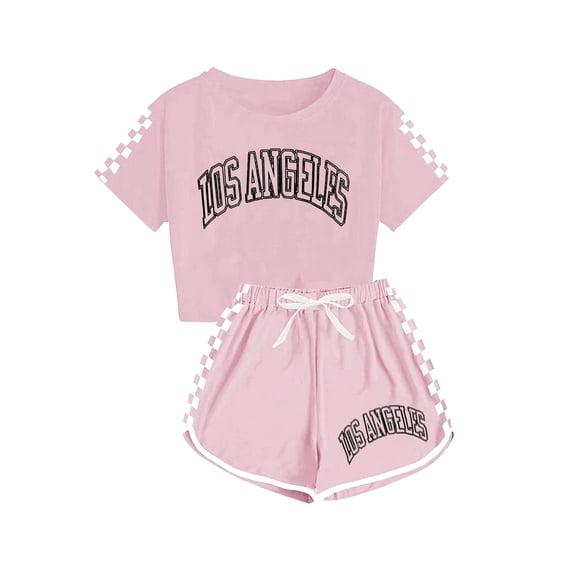 Kids Summer Sport T-Shirt and Shorts Set, Plaid Print Clothing Sets Tracksuit