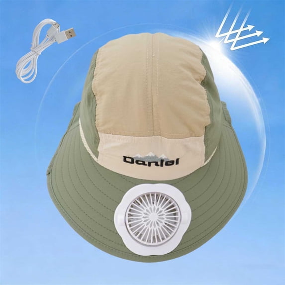 Kids' Summer Sun Visor with Fan, Breathable Wide Brim UV Protection Cap for Boys and Girls, 3-12 Years Green Free Size