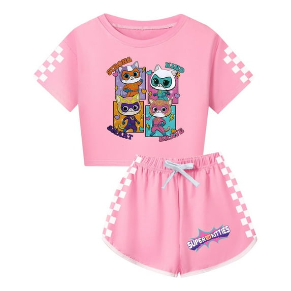 Kids Summer SuperKitties Clothing for Girls T-Shirt Set – Crop T-Shirt with Matching Shorts