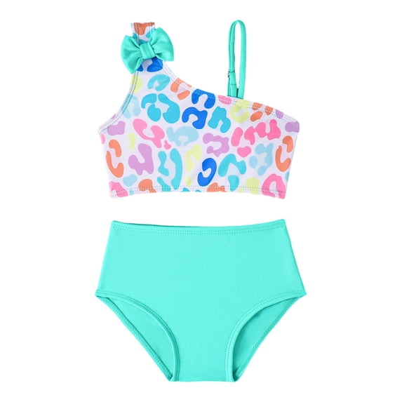 Kids Summer Swimsuit Leopard Print Cartoon Bikini Set Two Piece for Beach Pool Activities Mint Green 6 Months-12 Months