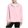 thumbnail image 1 of Kids Summer Thin Sun Protection Lightweight Hooded Long Sleeve Summer Jacket for Girls Breathable Solid Color Casual Jacket 4-13Y, 1 of 7