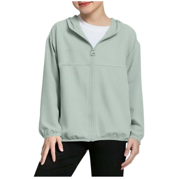 Kids Summer Thin Sun Protection Lightweight Hooded Long Sleeve Summer Jacket for Girls Breathable Solid Color Casual Jacket 4-13Y