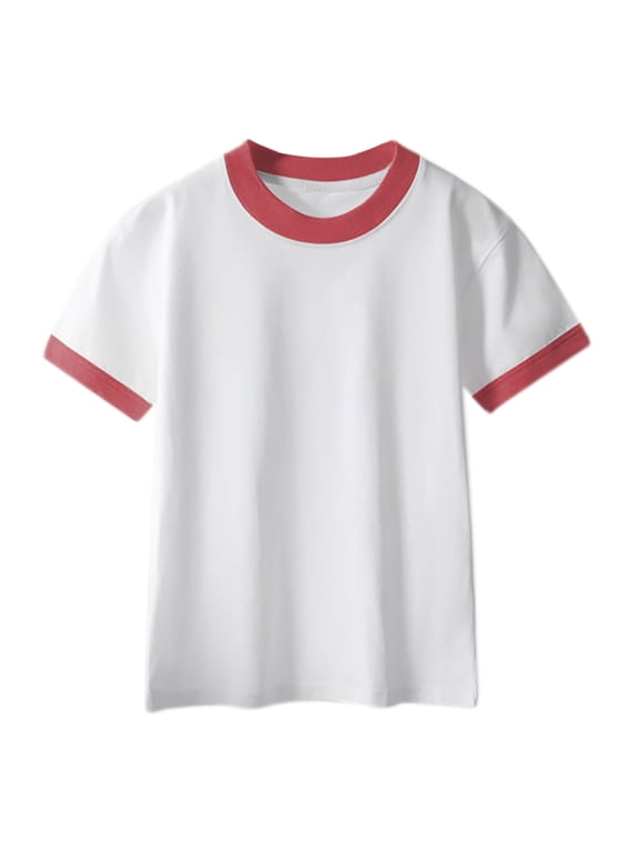 Kids Summer Tops New Boys Girls Shirts Short Sleeve Shirt Girls T Shirts Soft Basic Tees Kids Tshirts Solid Summer Tops T-Shirt Style B-44 Pinky 6 Years