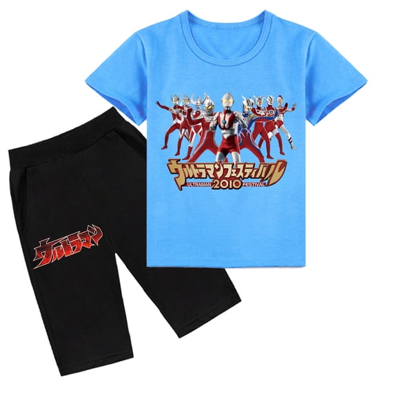 Kids' Summer Wardrobe Essential: Ultraman Printed Short Sleeve T-shirt and Short Pants Set
