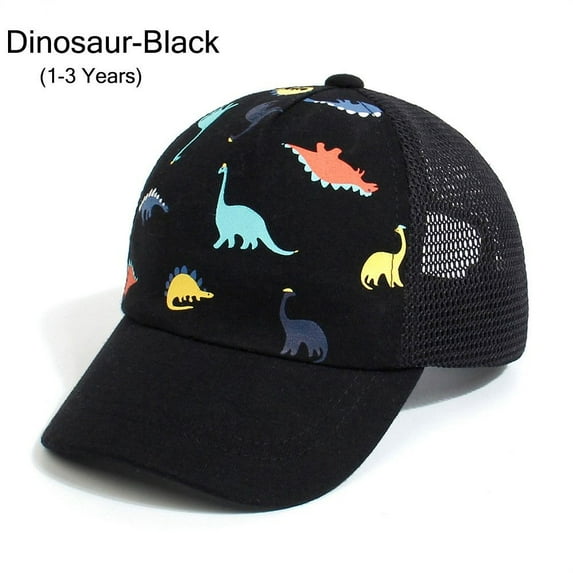 Kids Sun Hat Age 0-5Y Casual Dinosaur Printed Toddler Baseball Hat Sun Hat Adjustable (1-3 YEARS) DINOSAUR-BLACK