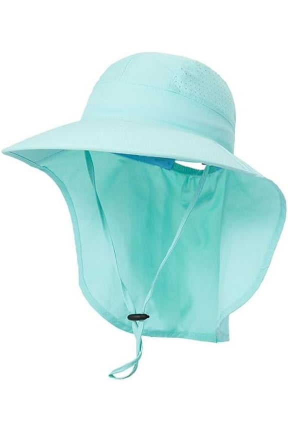 Kids Sun Hat for Boys Girls UPF 50+ UV Toddler Sun Protection with Neck Flap Adjustable Large Brim Beach Fishing Hat for Age 3-12 Aqua Blue