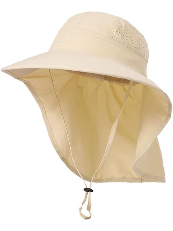Kids Sun Hat for Boys Girls UPF 50+ UV Toddler Sun Protection with Neck Flap Adjustable Large Brim Beach Fishing Hat for Age 3-12 Off-White