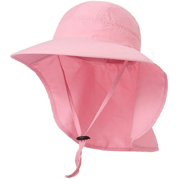 Kids Sun Hat for Boys Girls UPF 50+ UV Toddler Sun Protection with Neck Flap Adjustable Large Brim Beach Fishing Hat for Age 3-12 Pink