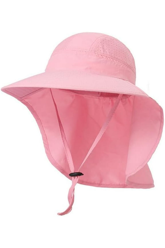 Kids Sun Hat for Boys Girls UPF 50+ UV Toddler Sun Protection with Neck Flap Adjustable Large Brim Beach Fishing Hat for Age 3-12 Pink