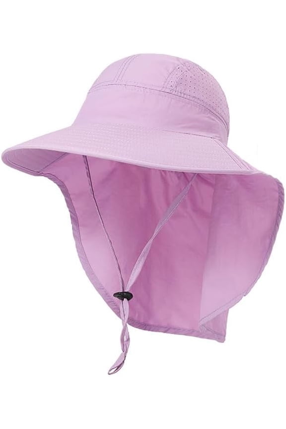 Kids Sun Hat for Boys Girls UPF 50+ UV Toddler Sun Protection with Neck Flap Adjustable Large Brim Beach Fishing Hat for Age 3-12 Violet