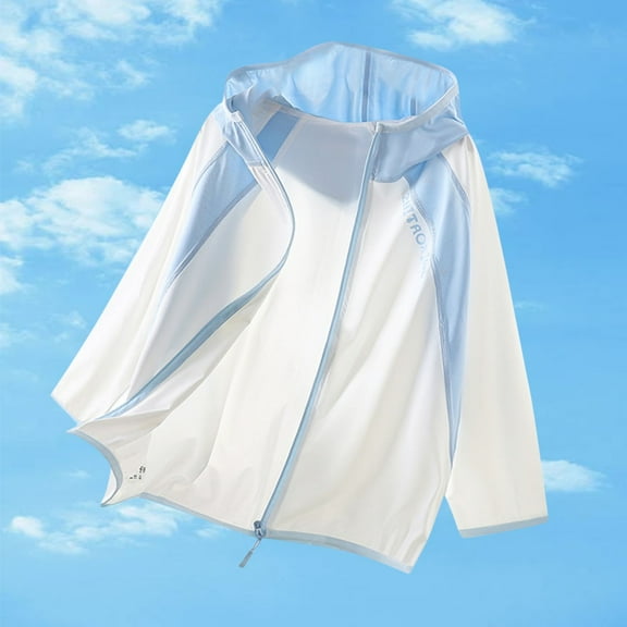 Kids Sun Hoodies Colorblock Zip-Up Cooling Shirts UPF50  Sun Protection Loose Hooded Jacket for Girls Boys 3-16 Years