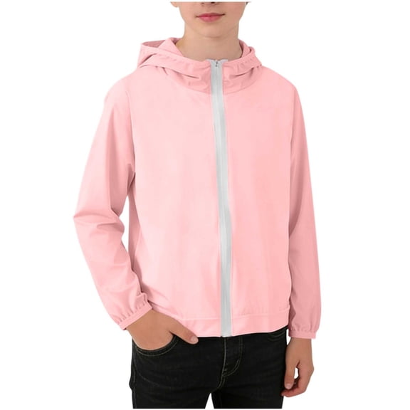 Kids Sun Jacket Long Sleeve Zip Up Athletic Hoodie Top UPF50 Fishing Hiking UV-Protection Lightweight Outwear (0-1 Years, Pink #A)