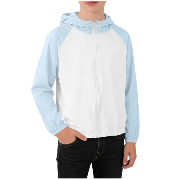 Kids Sun Jacket Long Sleeve Zip Up Athletic Hoodie Top UPF50  Fishing Hiking UV-Protection Lightweight Outwear (7-8 Years, Blue)