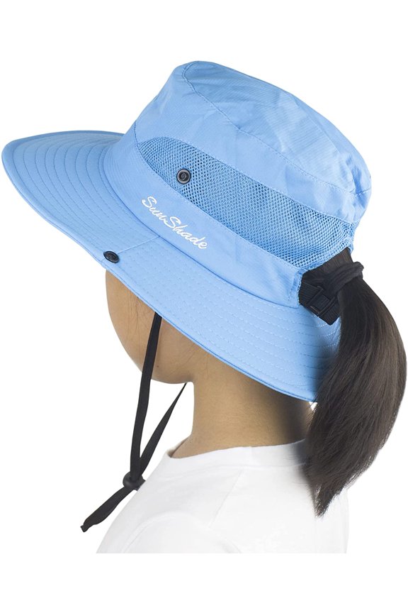 Kids Sun Protection Bucket Hat, Adjustable Wide Brim UPF 50+ Protection Hat, Quick-Drying Beach Cap for Fishing Blue