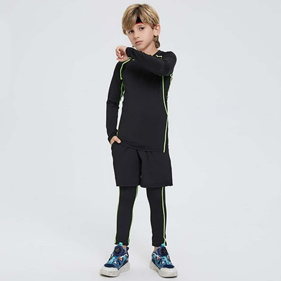 Kids' Sun Protection Long Sleeve Athletic T-Shirt Compression Fit Crew Neck Top with Reflective Stripe for Boys and Girls Sports Training