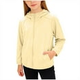 thumbnail image 1 of Kids Sun Protection Outwear Hooded Full Zip Long Sleeve Thumb Holes Cropped Outwear Breathable Comfy Cardigan (1-2 Years, Yellow), 1 of 8