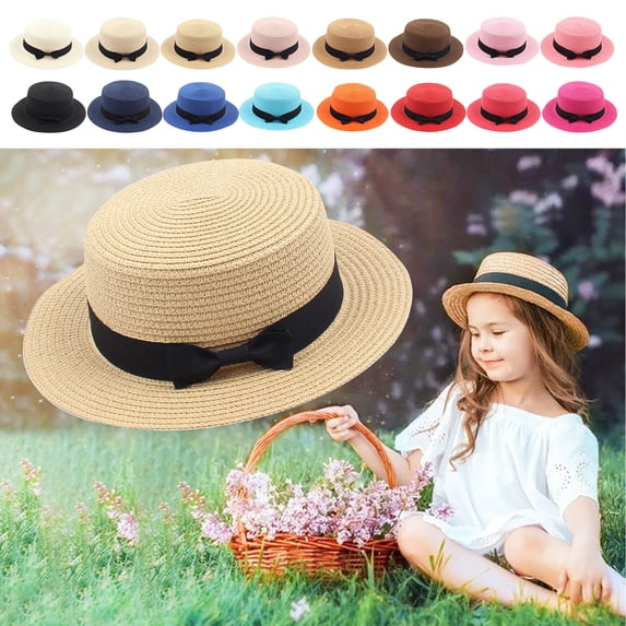 Kids Sun Straw Hat Wide Brim Cap Girls Boys Summer Fedora Floppy Beach Cap Visor Hat Visor Cap