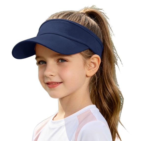 Kids Sun Visor Hat Breathable Outdoor Sports Cap Adjustable Headband Boys Girls Foldable,Navy,One Size
