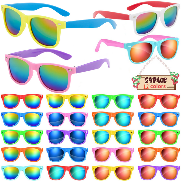 Kids Sunglasses Bulk, Kids Sunglasses Party Favor, 24 Pack Neon Sunglasses for Kids with UV 400 Protection, Beach Pool Birthday Party Supplies, Party Favors for Kids