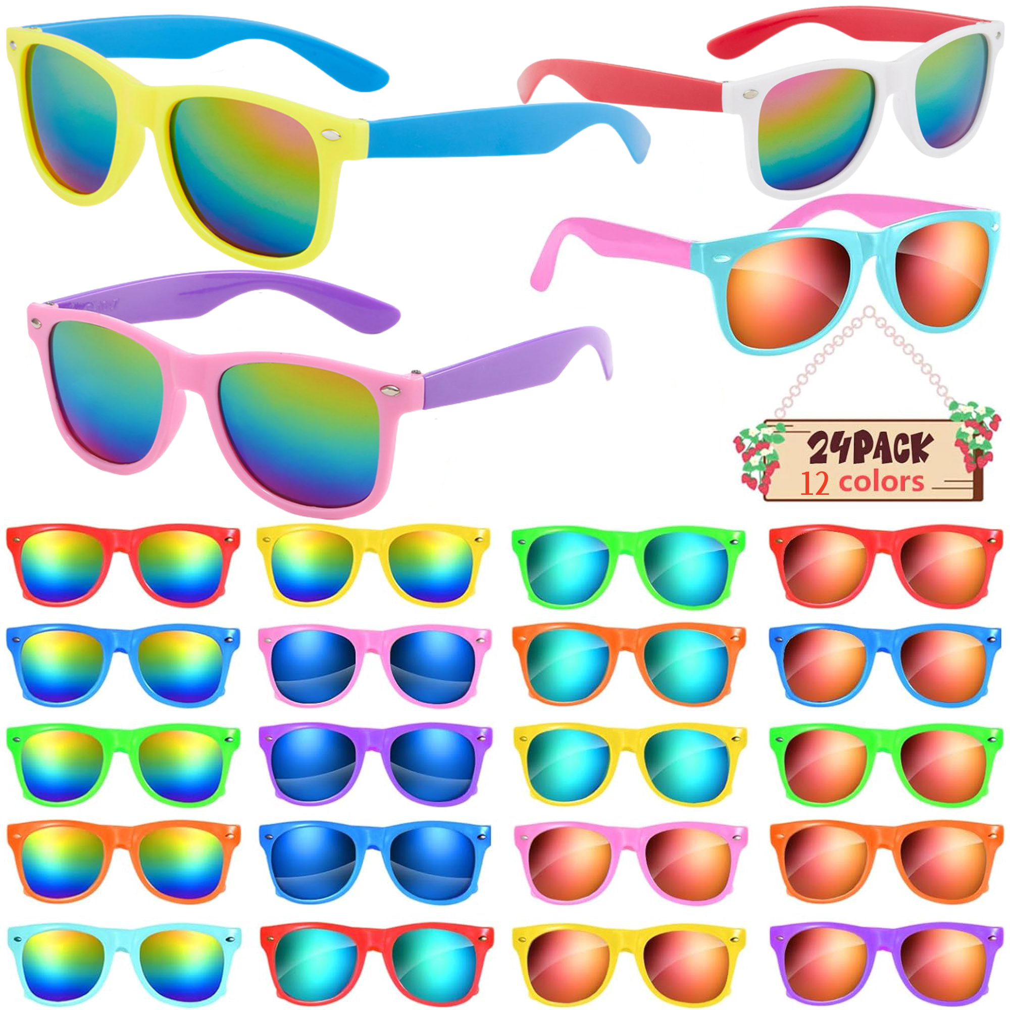 Kids Sunglasses Bulk, Kids Sunglasses Party Favor, 24 Pack Neon Sunglasses for Kids with UV 400 Protection, Kids Sunglasses for Age 3-8, Beach Pool Birthday Party Supplies, Party Favors for Kids