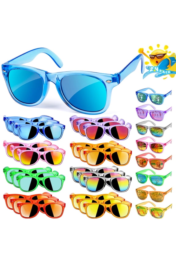 Kids Sunglasses Bulk Party Favors - 24 Packs Boys Girls Sunglasses for Kids Age 3-8 with UV 400 Protection, Neon Sunglasses for Kids Party